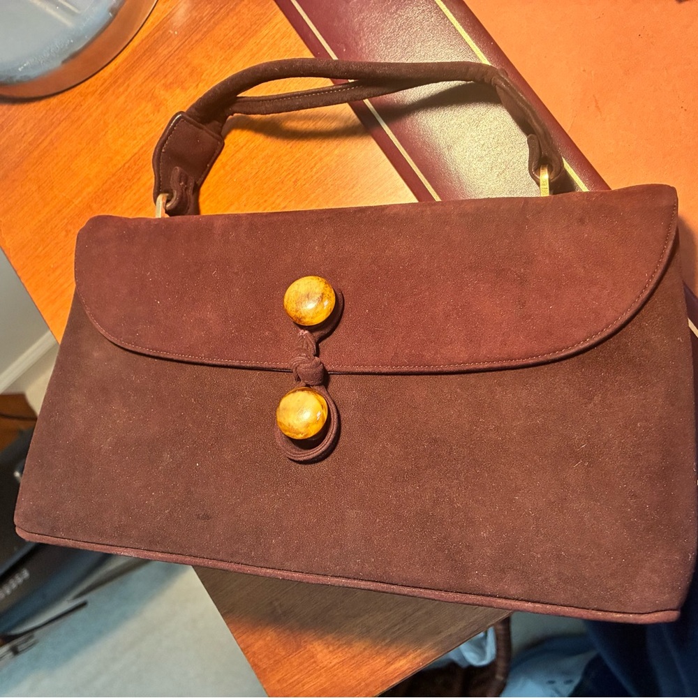 Retro Brown Suede Bag with Gold Details